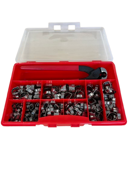 Hoseclampbox two ear (280 pcs) galvanised steel incl. mounting plier