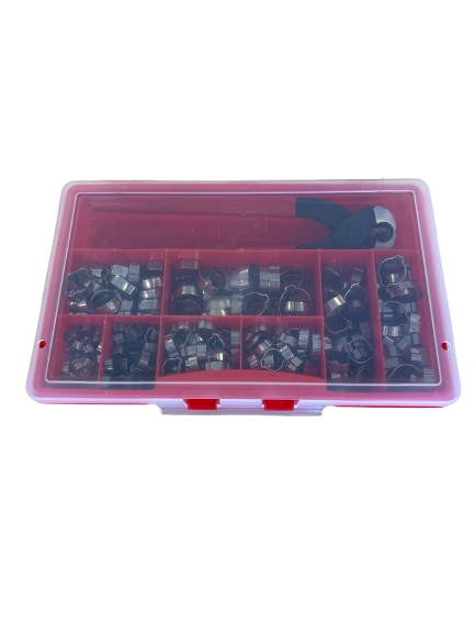 Hoseclampbox two ear (280 pcs) stainless steel incl. mounting plier
